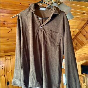 Izod Men's Brown Corduroy Button Down Shirt